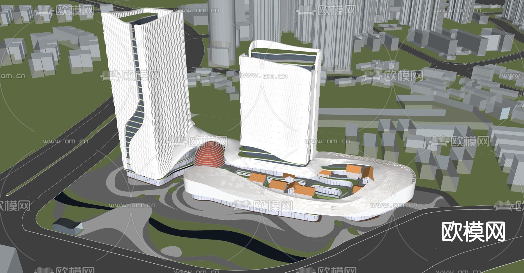 现代酒店外观su模型下载（渲染图2）