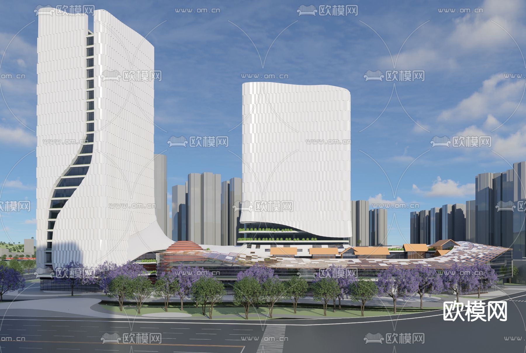 现代酒店外观su模型下载（渲染图1）