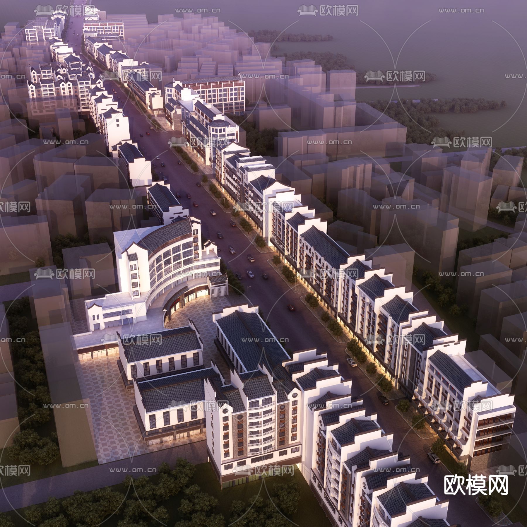 中式商业区鸟瞰3d模型下载