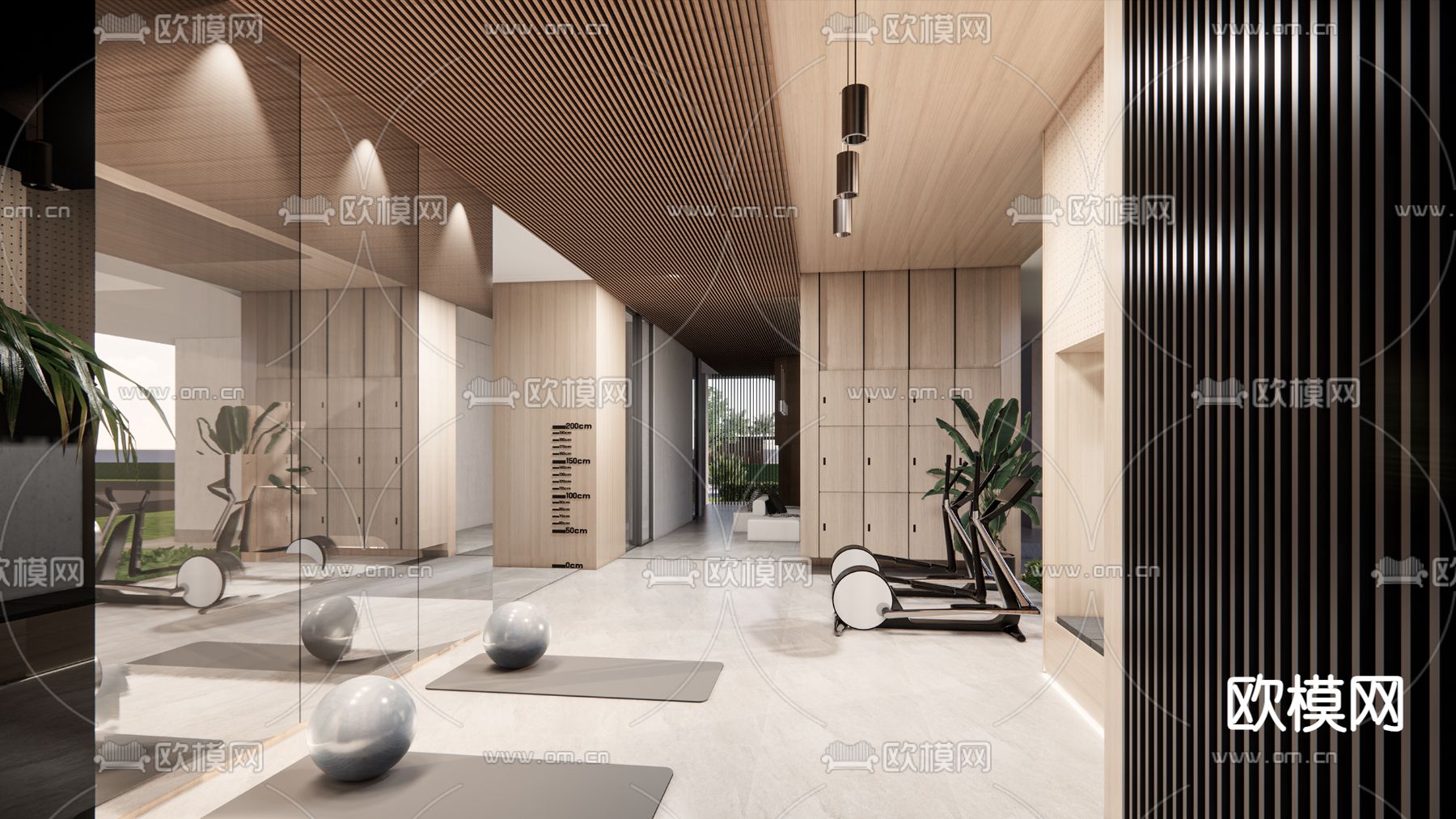 小区架空层 健身房su模型下载（渲染图1）