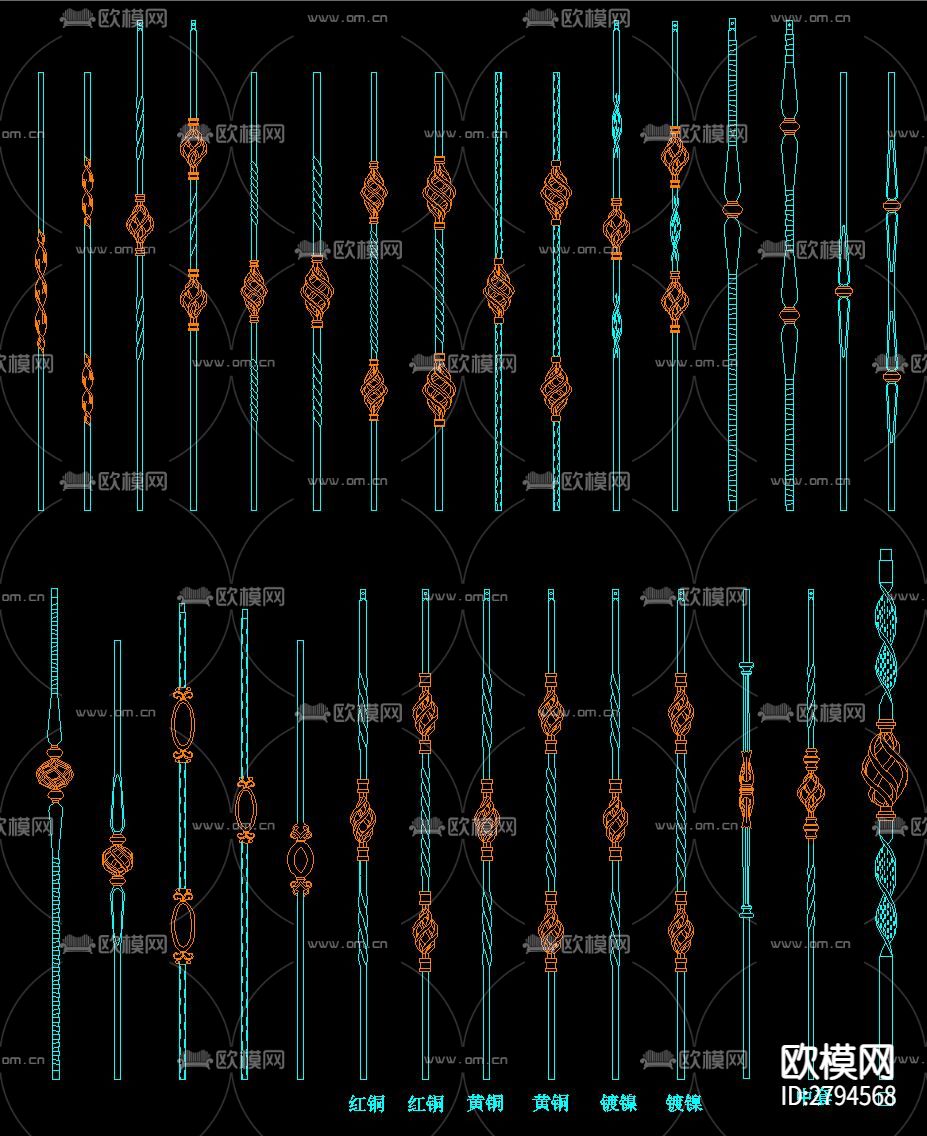 楼梯立柱cad大样图下载（渲染图6）