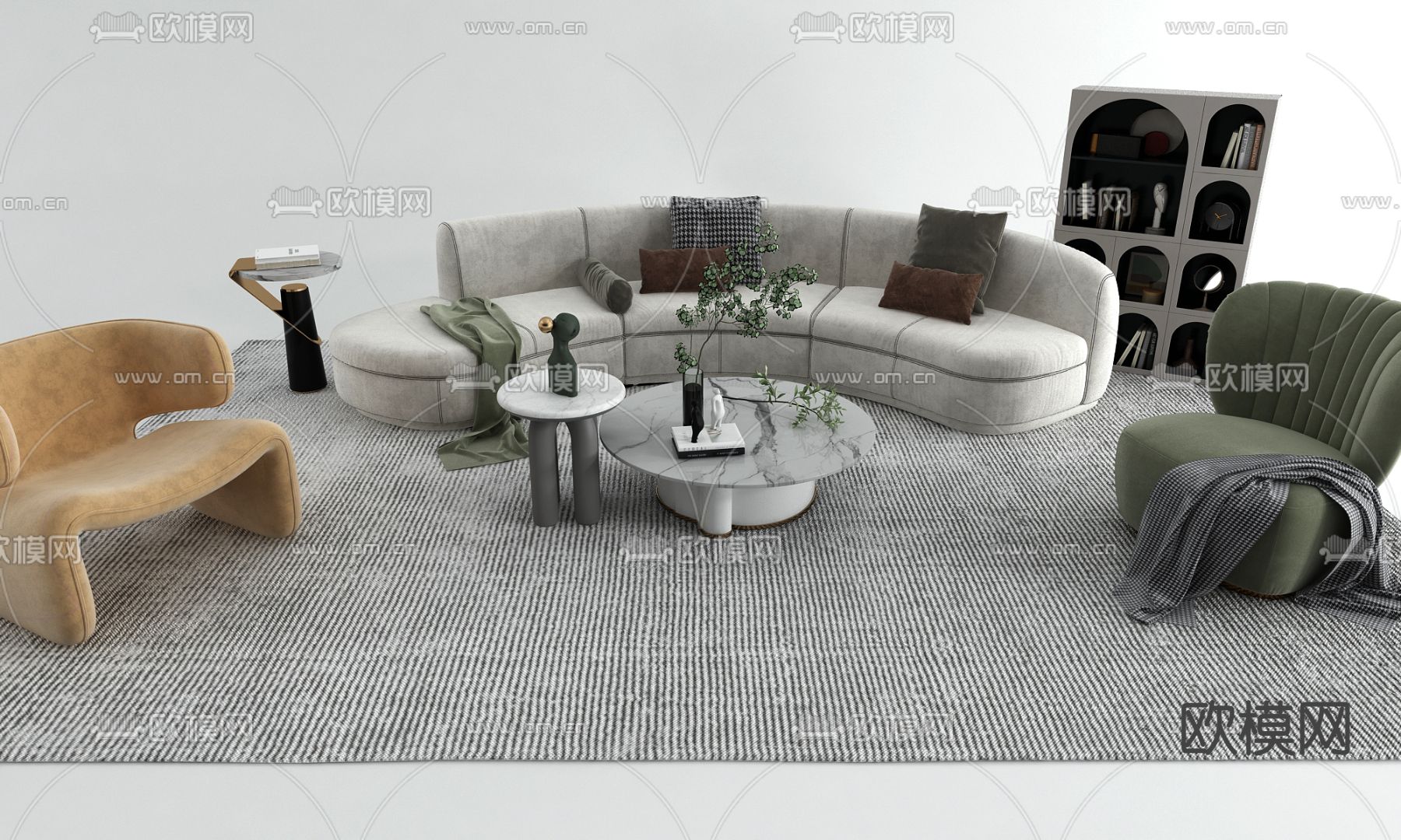 组合沙发 弧形沙发3d模型下载_ID14225758_3dmax免费模型-欧模网