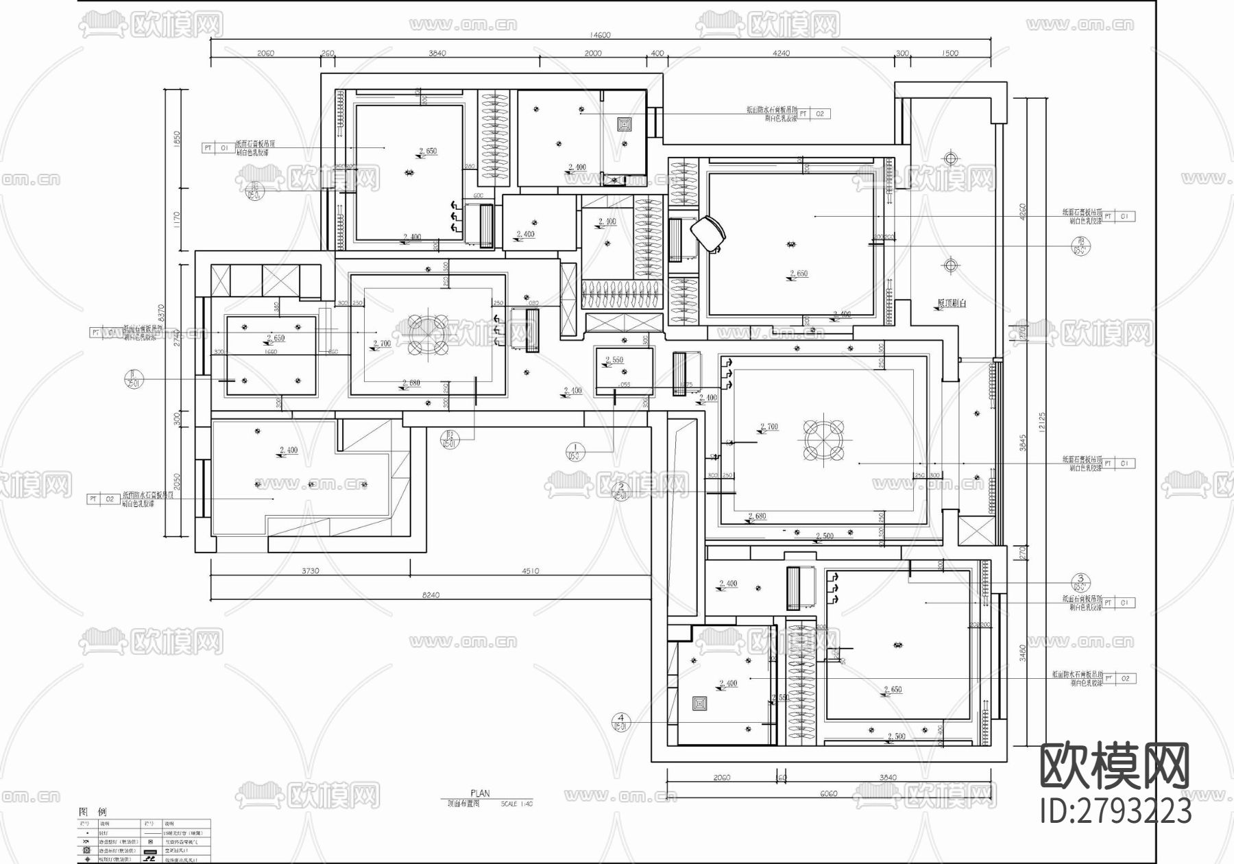 138㎡三居室家装平层室内CAD施工图下载（渲染图3）