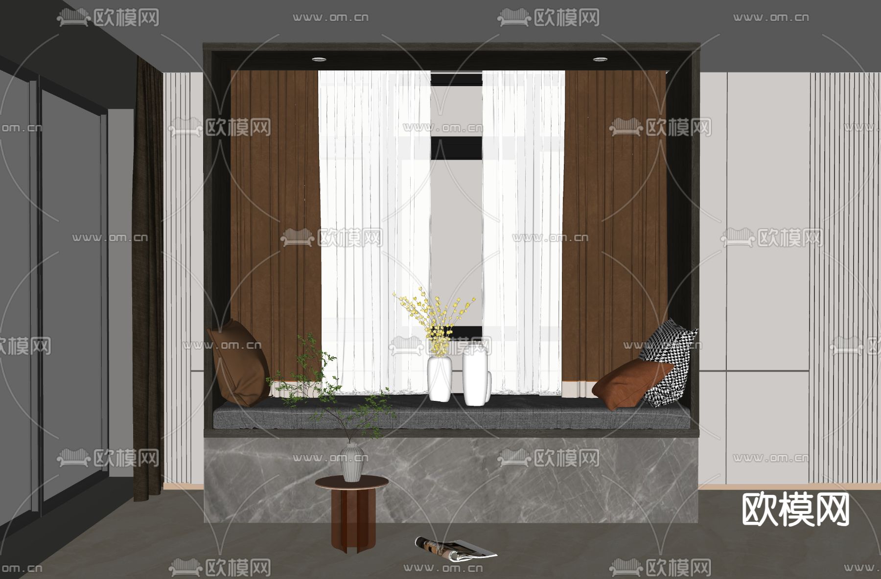 新中式飘窗su模型下载（渲染图2）
