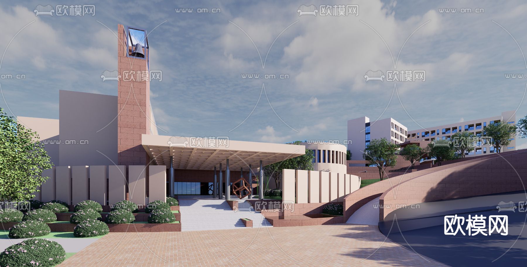 现代学校鸟瞰su模型下载（渲染图3）