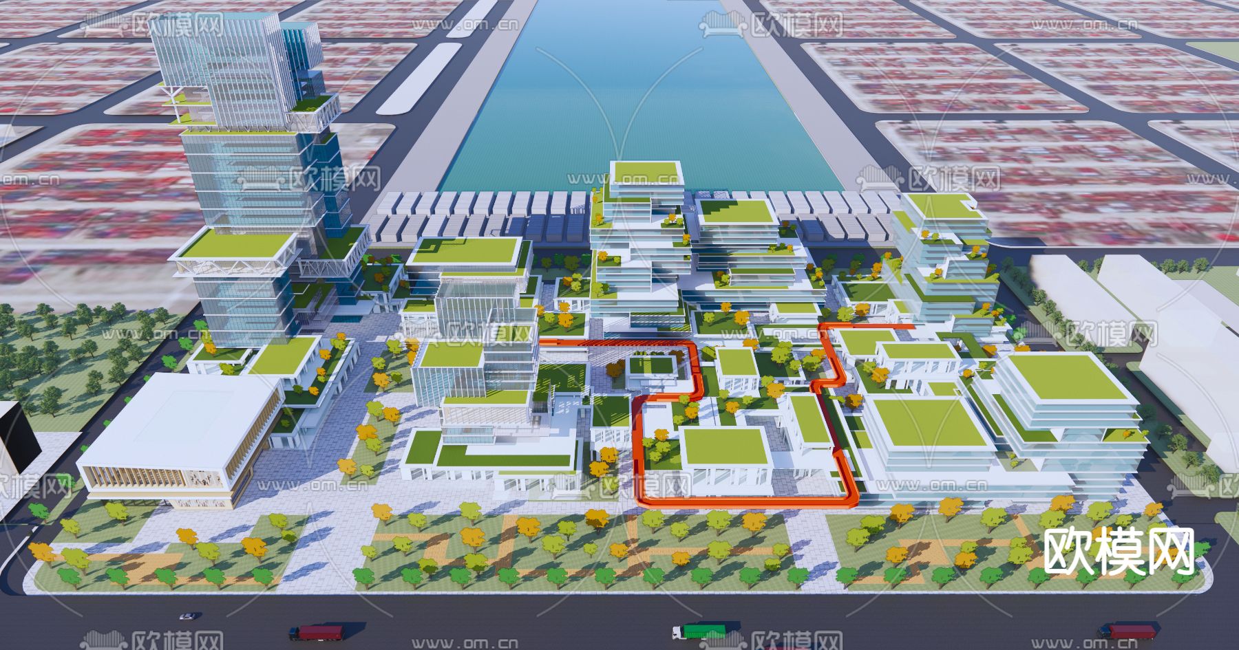 现代科技产业园鸟瞰su模型下载（渲染图1）