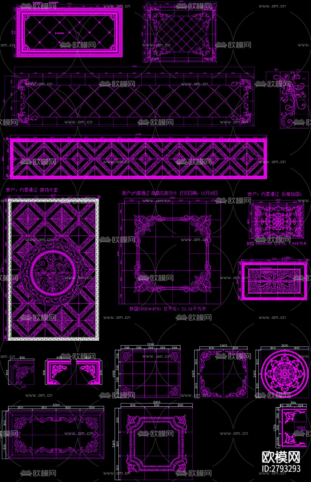 地面拼花石材拼花腰线图库装修CAD图库下载（渲染图9）