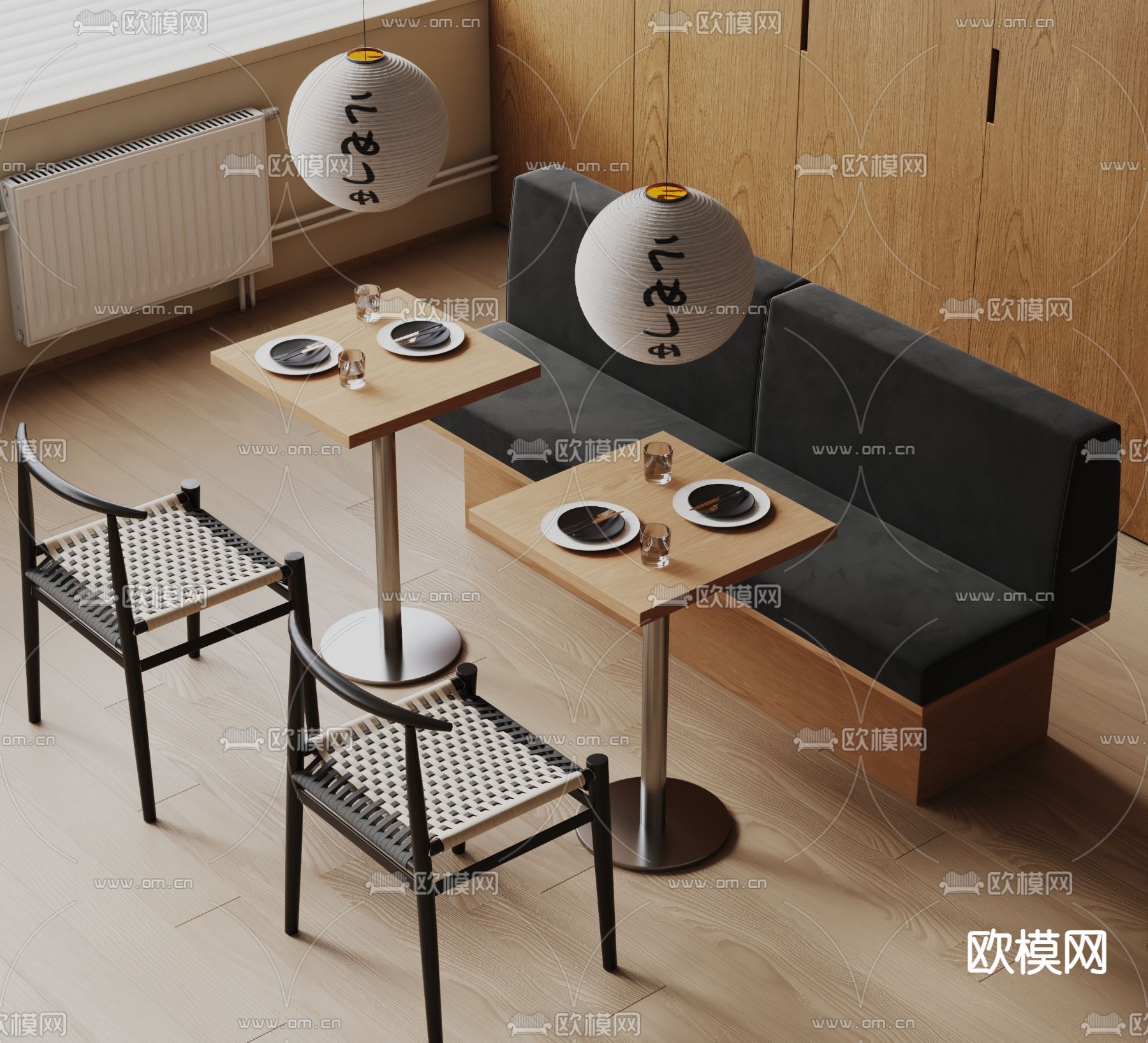 卡位餐桌椅 日料店卡座3d模型下载
