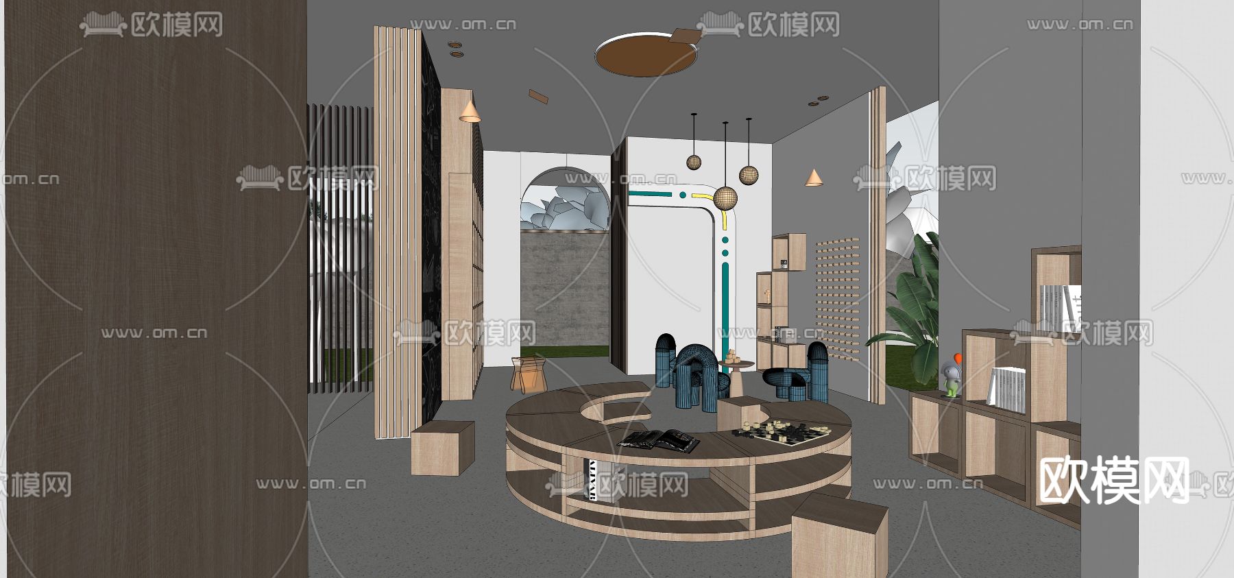 小区架空层 活动区su模型下载（渲染图2）