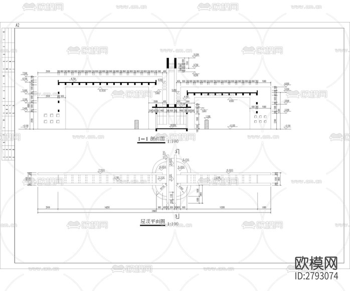 小區(qū)入口大門 工業(yè)園區(qū)入口CAD施工圖下載(渲染圖1)