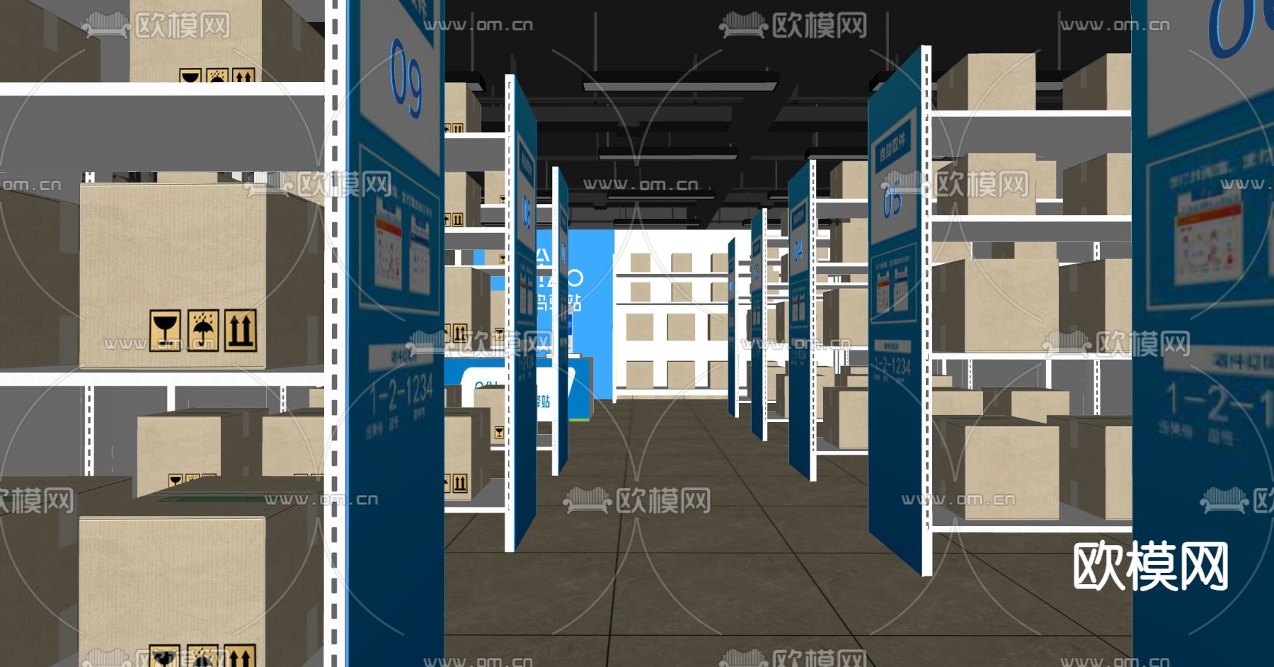 现代快递站 菜鸟驿站su模型下载（渲染图3）