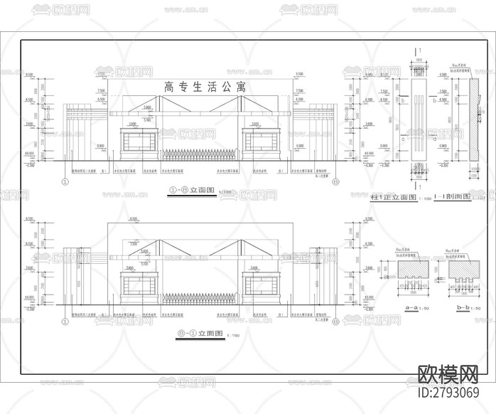 小區(qū)入口大門 工業(yè)園區(qū)入口CAD施工圖下載(渲染圖2)