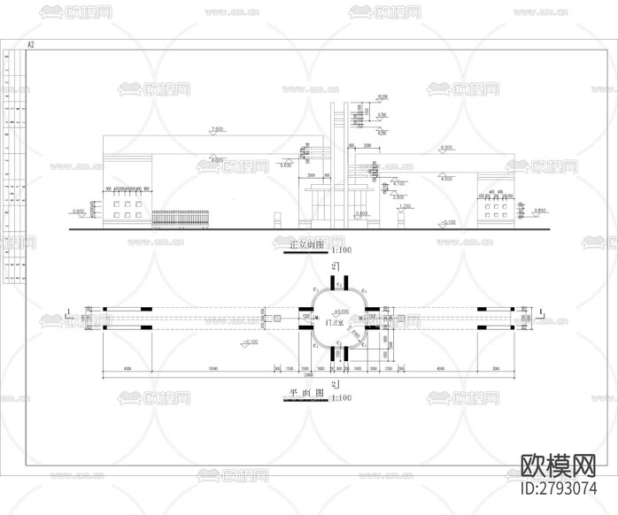 小區(qū)入口大門 工業(yè)園區(qū)入口CAD施工圖下載(渲染圖2)