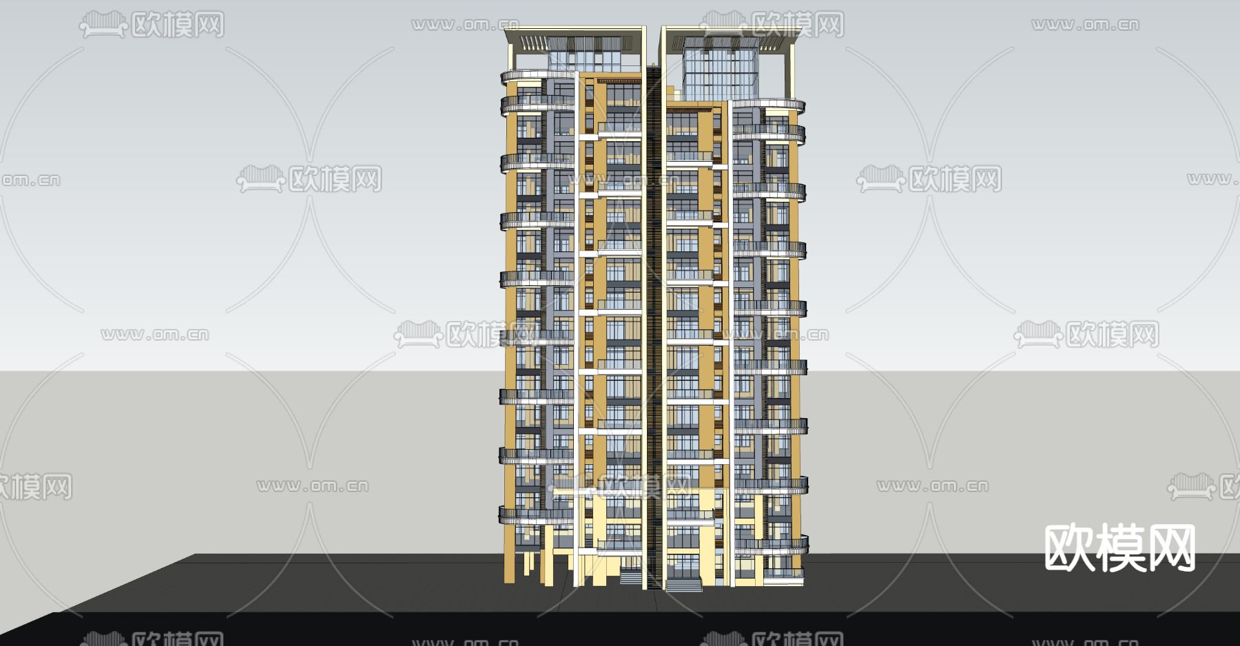 现代住宅建筑外观su模型下载（渲染图3）