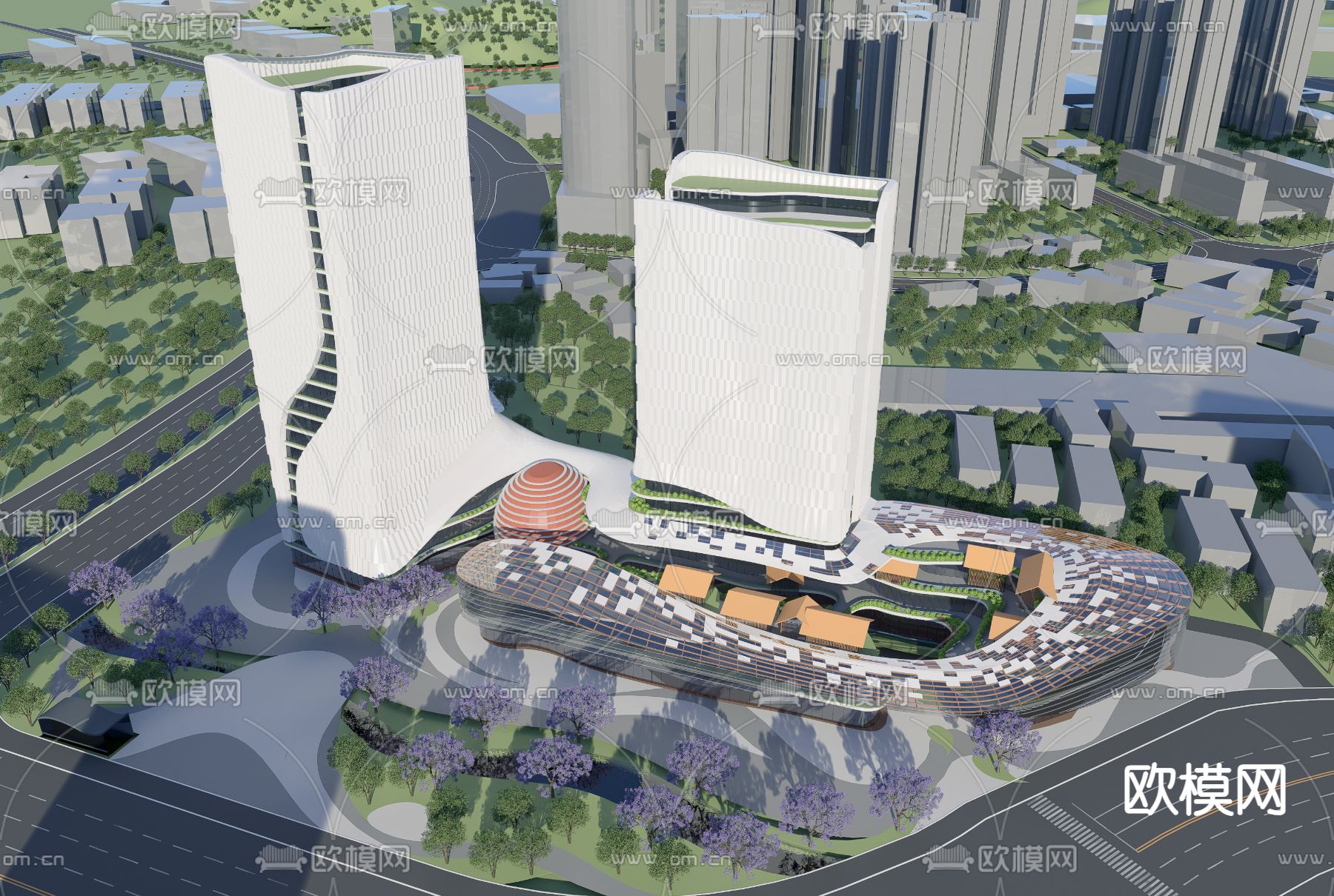 现代酒店外观su模型下载（渲染图3）