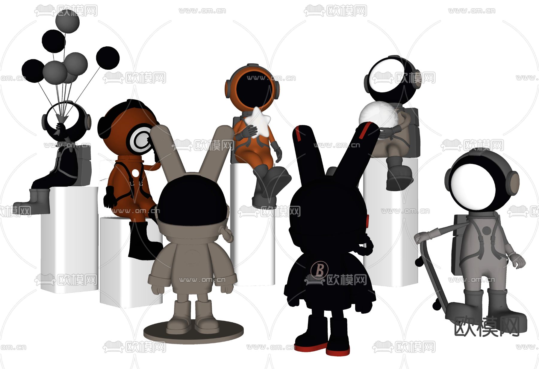 潮玩 公仔雕塑su模型下载（渲染图2）