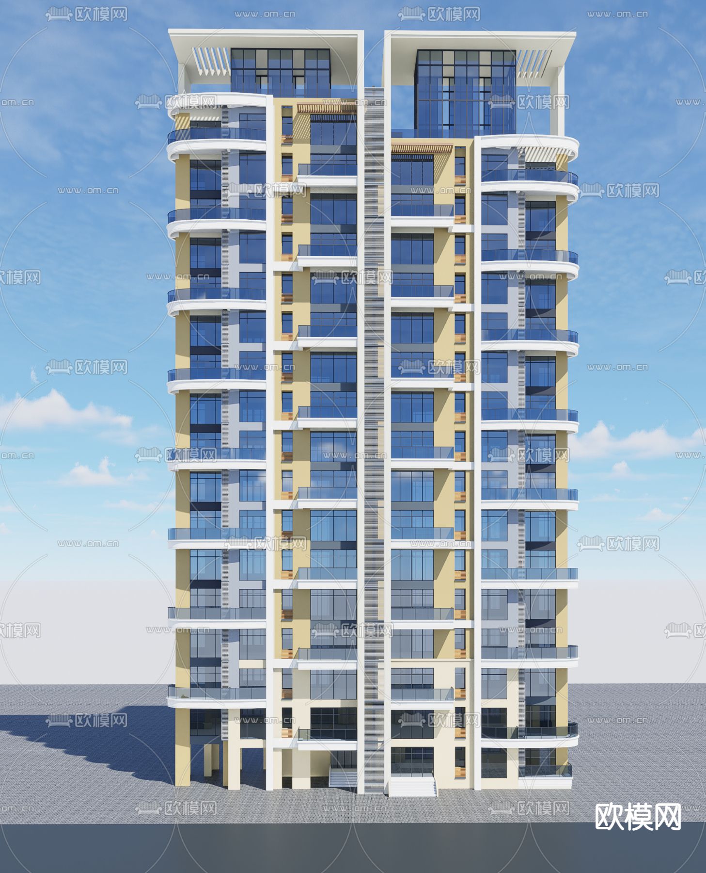 现代住宅建筑外观su模型下载（渲染图1）