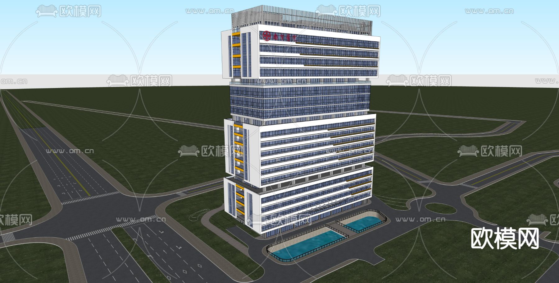 现代高层办公楼su模型下载（渲染图3）