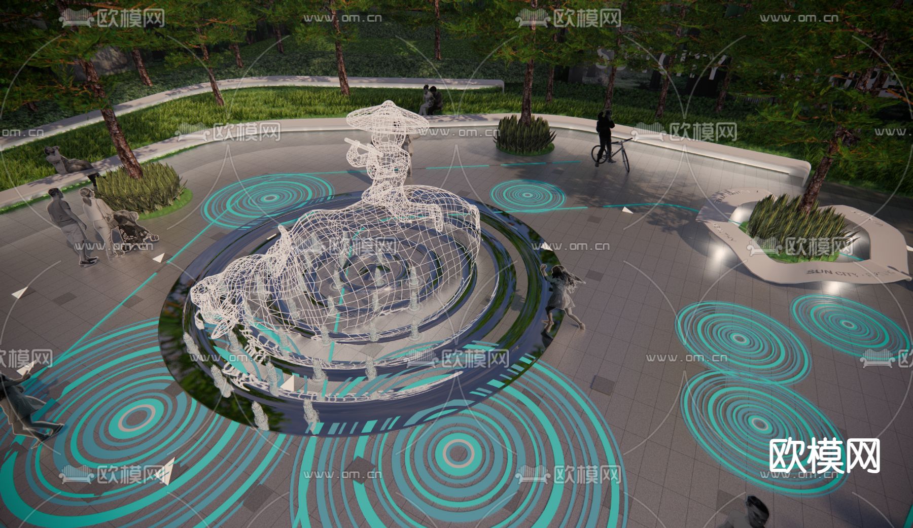 现代水牛构架 艺术雕塑su模型