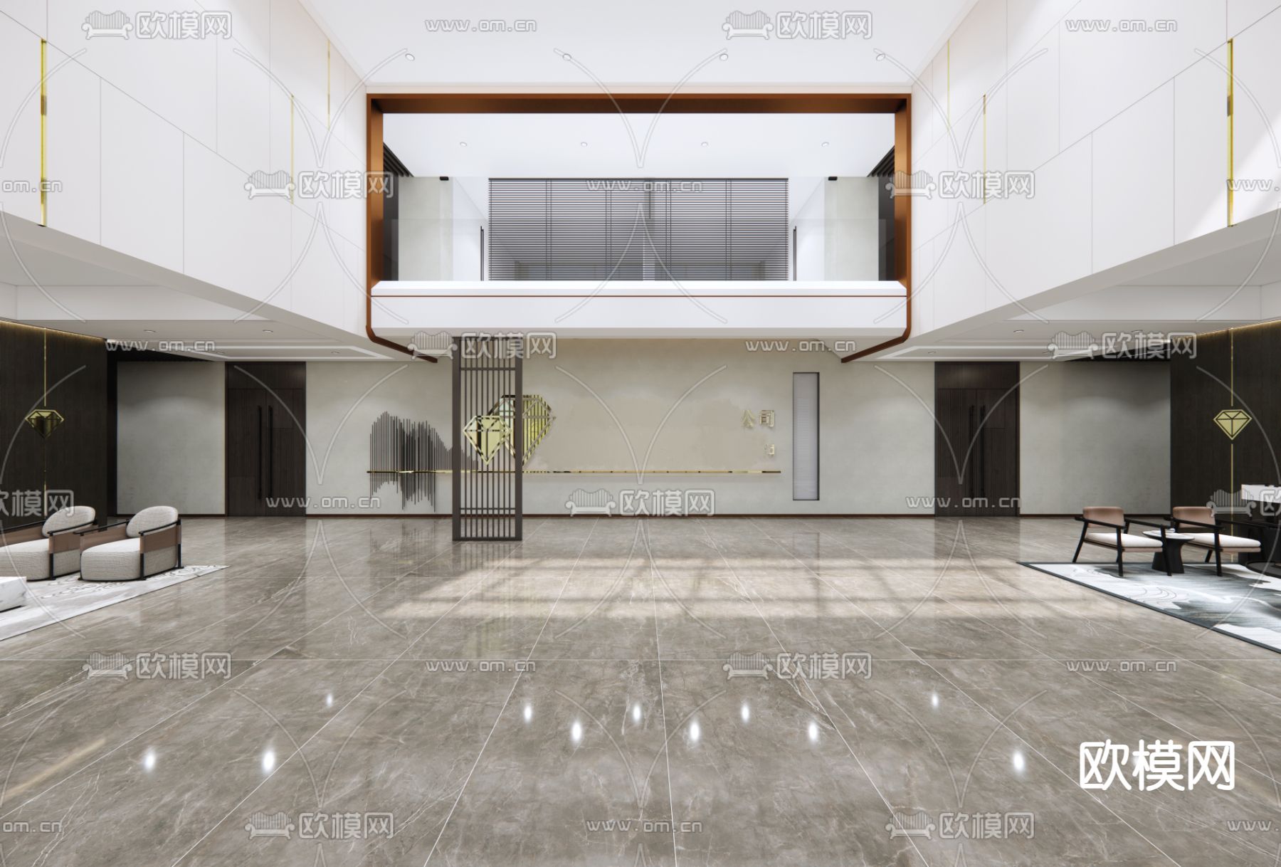 现代办公大堂su模型下载（渲染图1）