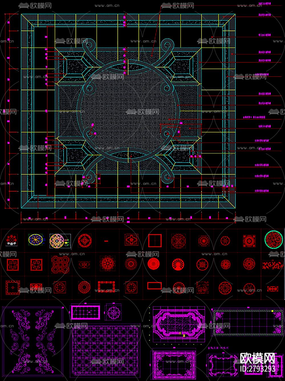 地面拼花石材拼花腰线图库装修CAD图库下载（渲染图1）
