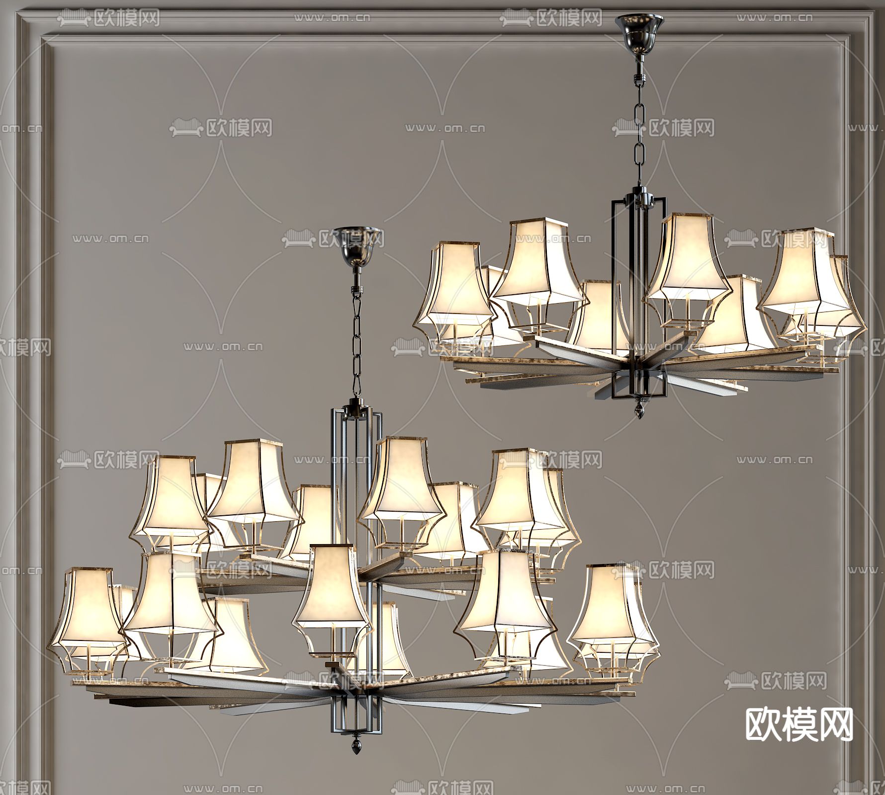 新中式吊灯 大厅吊灯3d模型下载