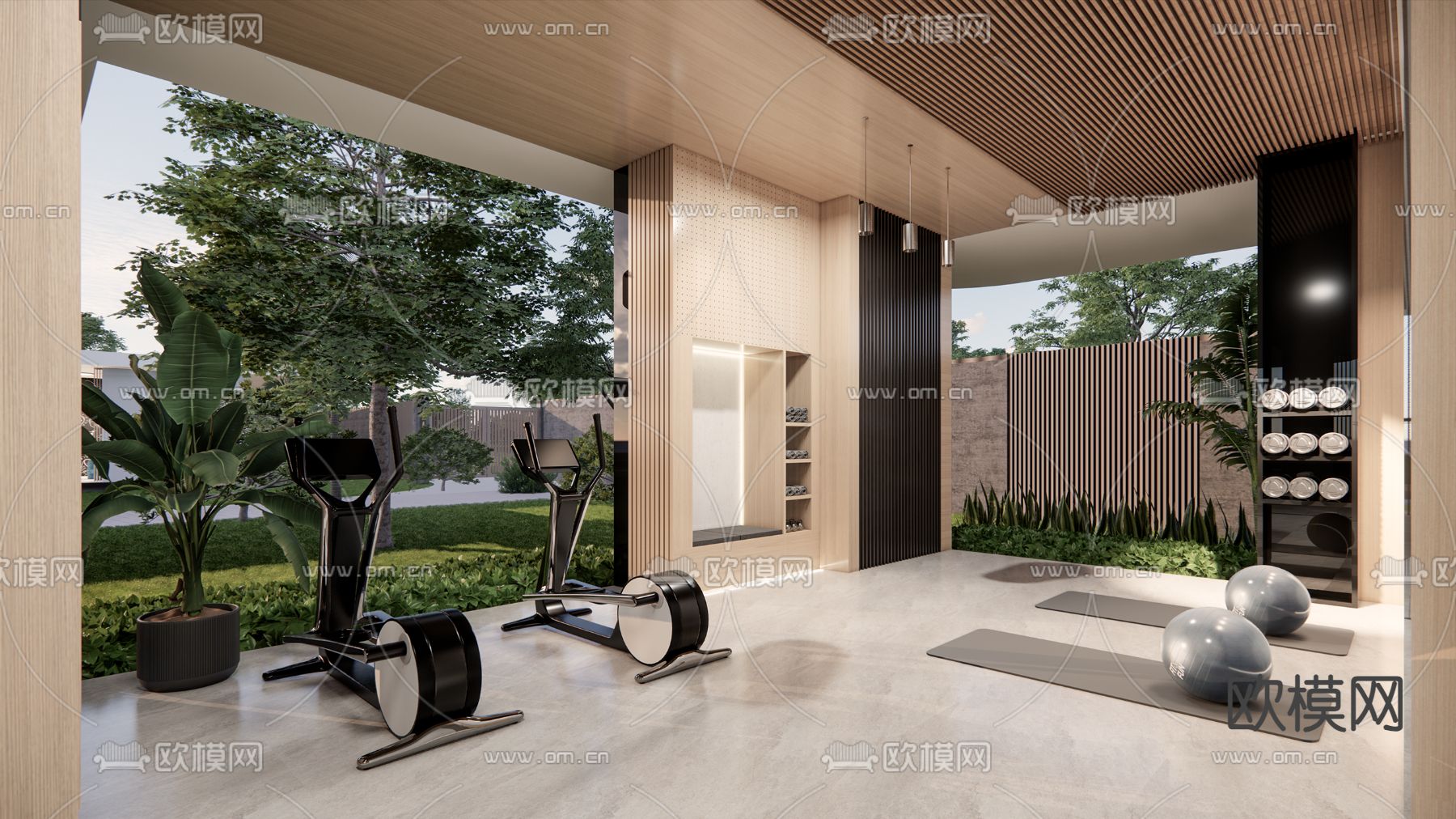 小区架空层 健身房su模型下载（渲染图4）