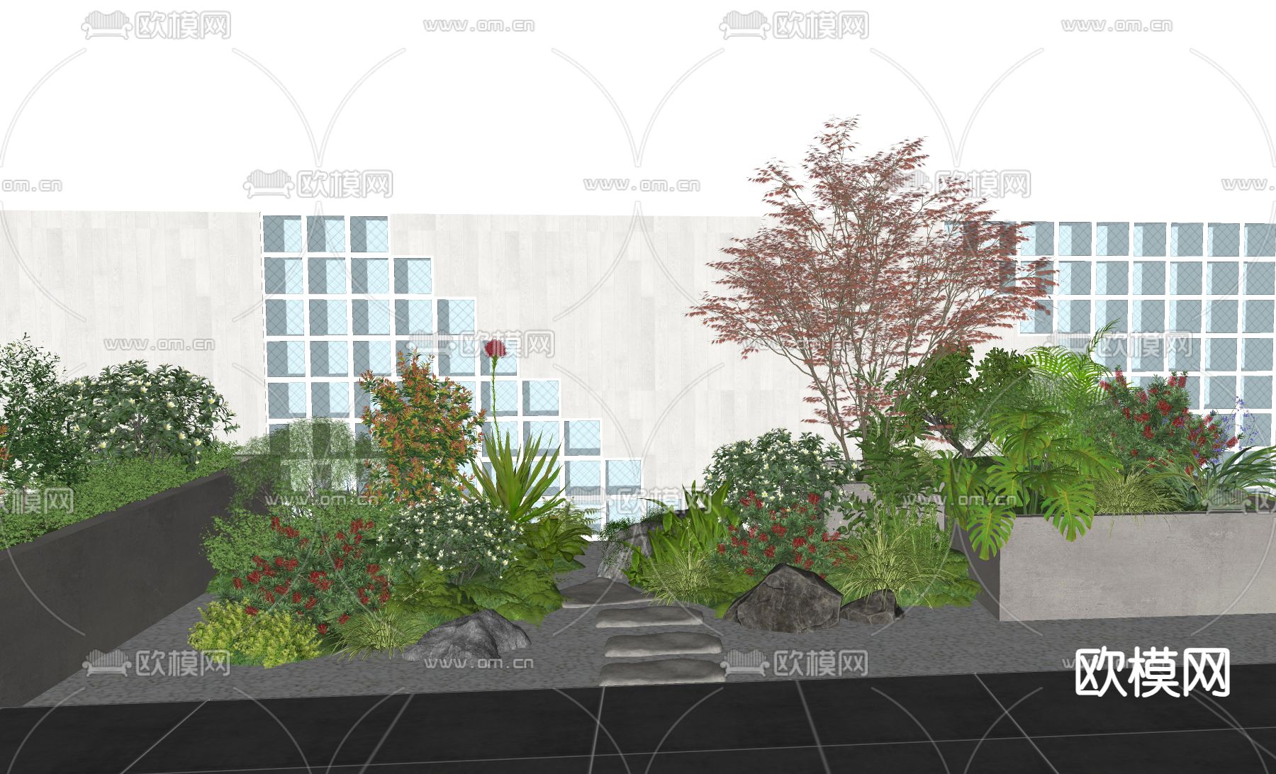 植物堆 花草灌木su模型下载（渲染图2）