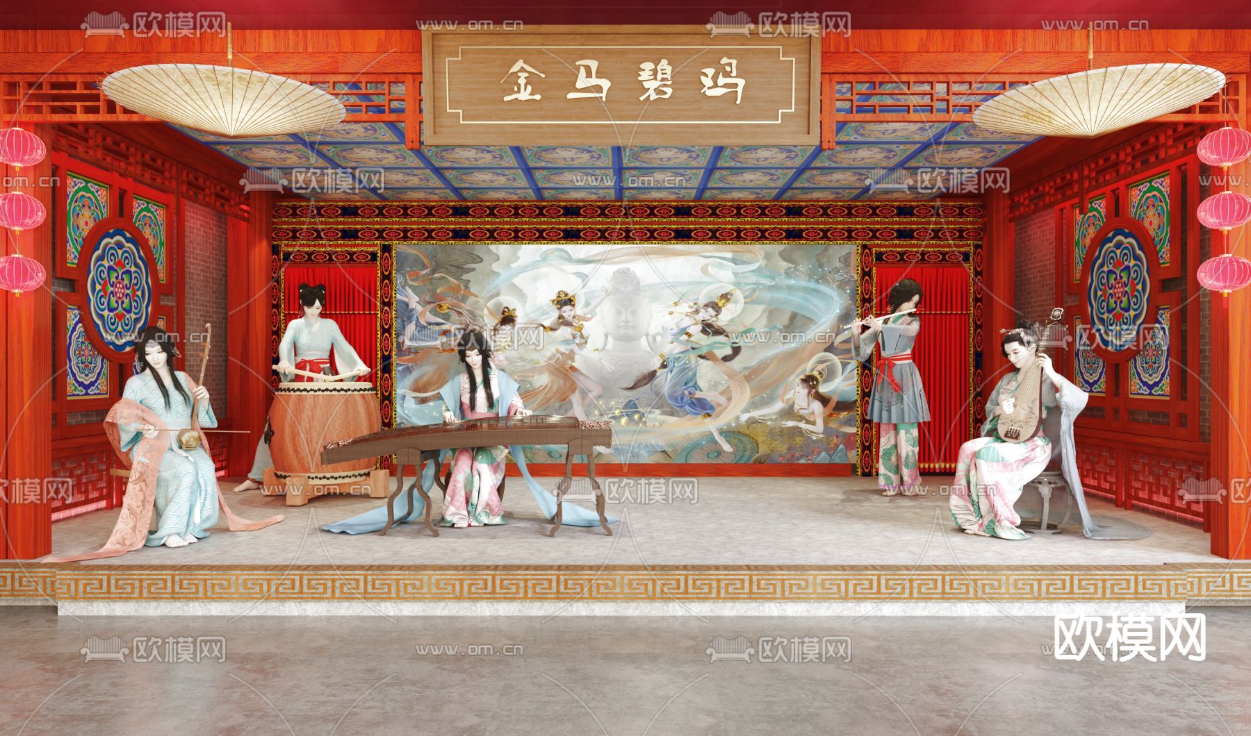 演奏美女 古装人物3d模型下载