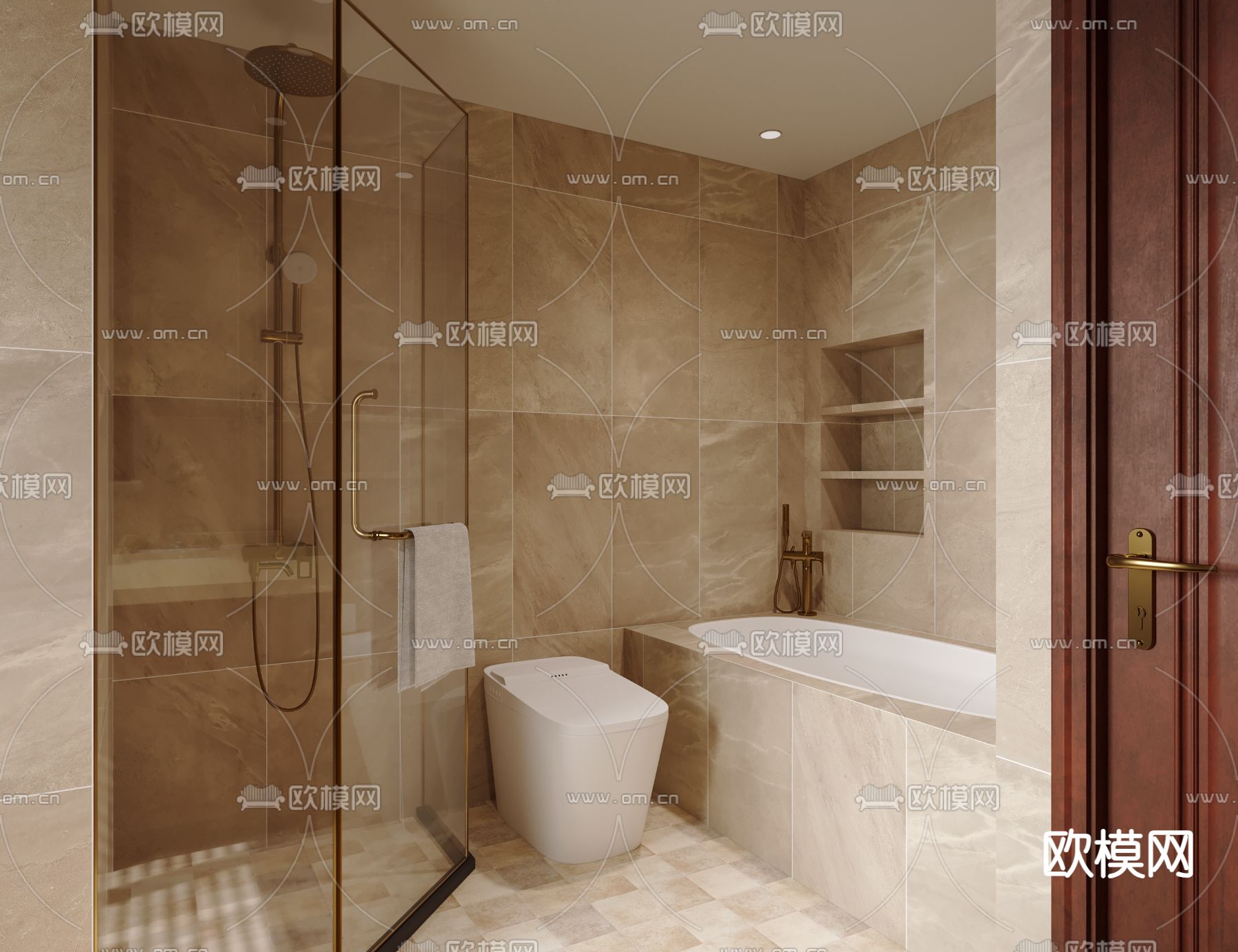 美式卫生间 浴室3d模型下载（渲染图1）