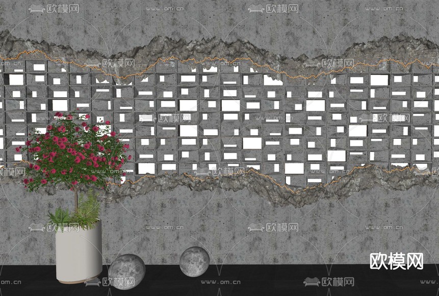 背景墙 水泥砖墙su模型下载(渲染图2)