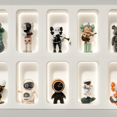  潮流 公仔手办墙su模型 