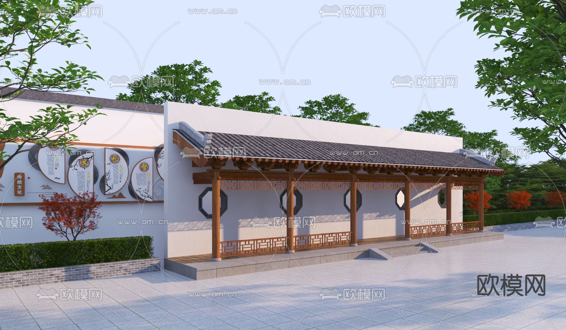 中式廊架 长廊3d模型下载