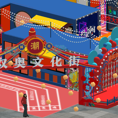  中式文化街 商业街su模型 