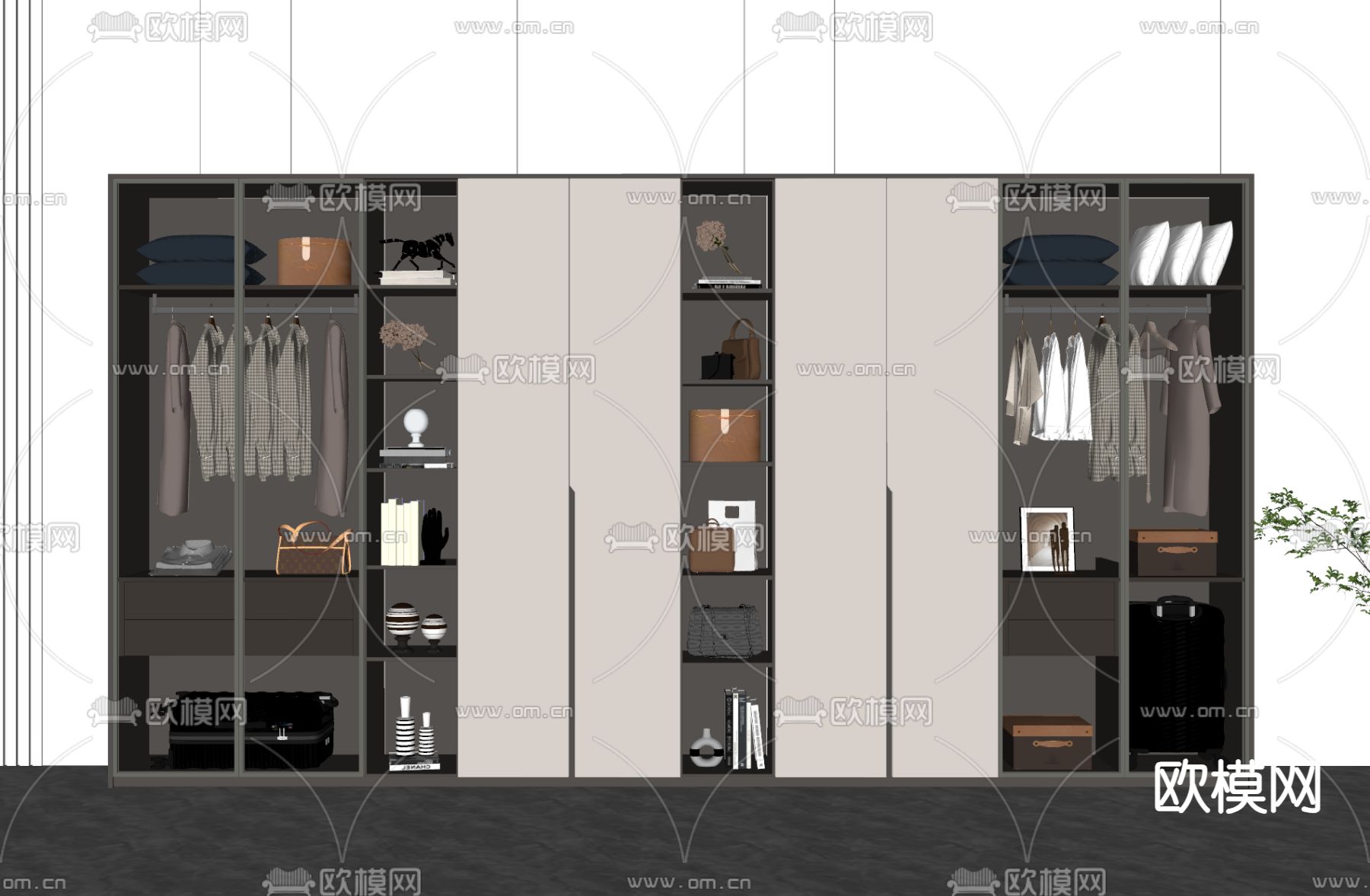 现代衣橱 衣柜su模型下载（渲染图2）