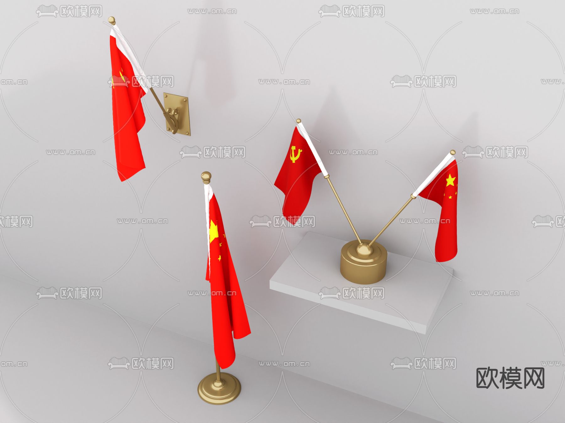 五星红旗 党旗 国旗su模型下载（渲染图1）