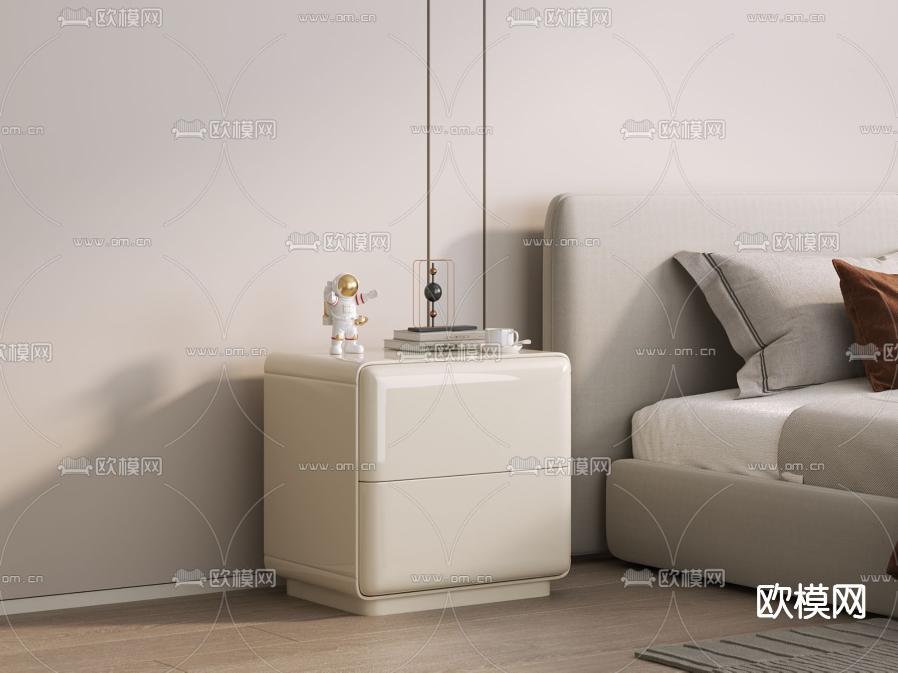 床头柜3d模型下载（渲染图1）