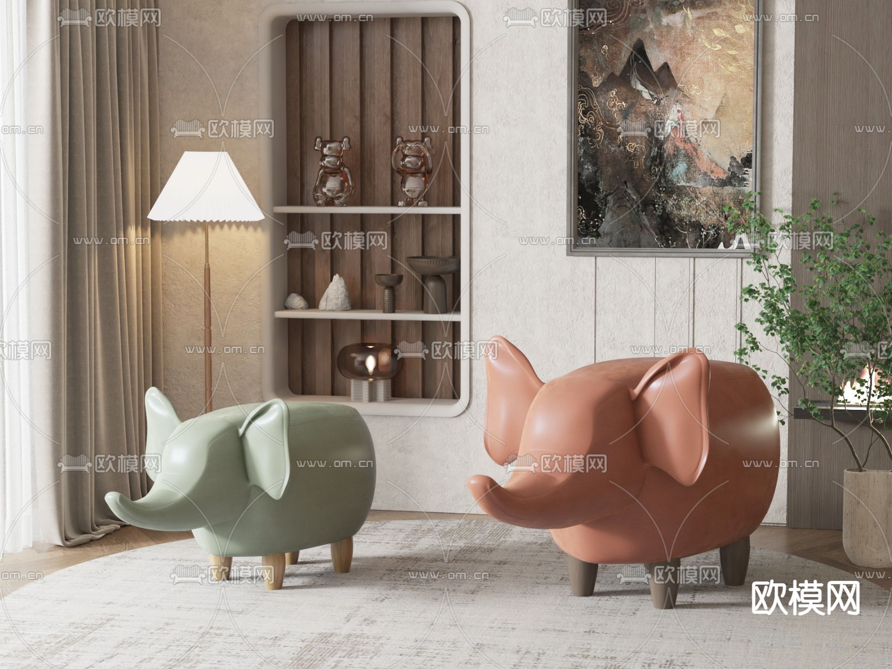 现代儿童凳su模型下载（渲染图1）