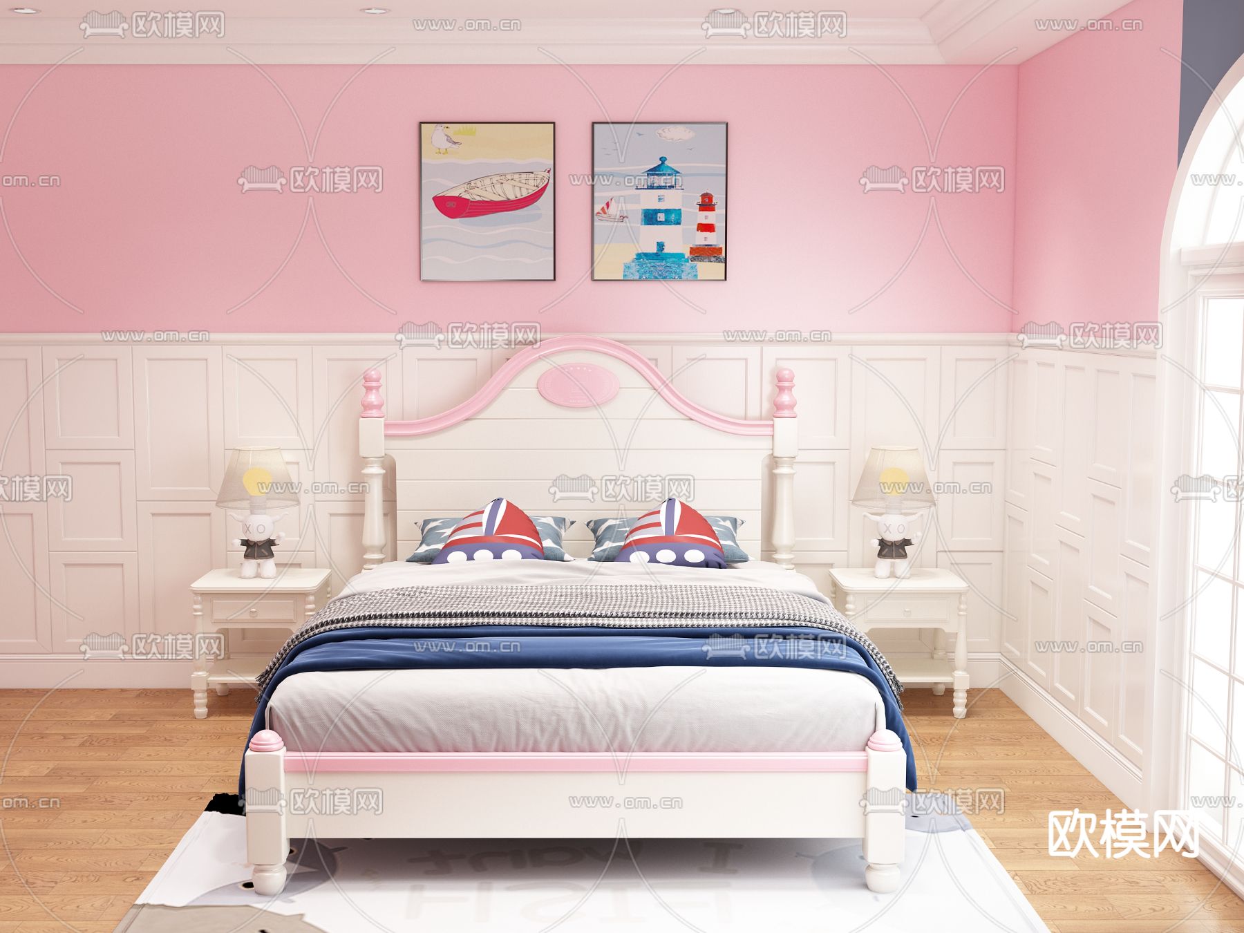 地中海儿童床 小孩床3d模型下载（渲染图2）