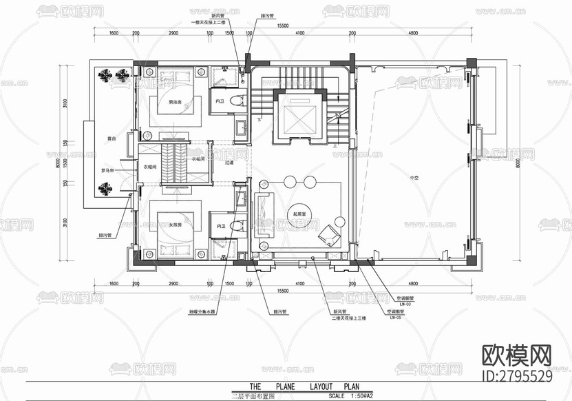 五層小別墅家裝室內(nèi)cad施工圖下載(渲染圖7)