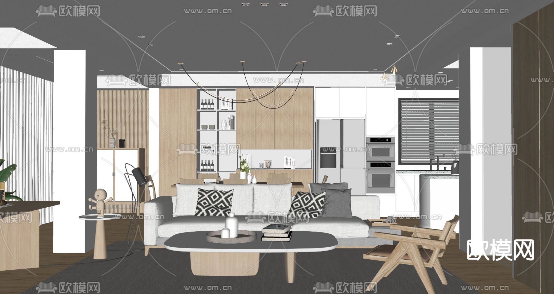 日式客餐厅su模型下载（渲染图2）