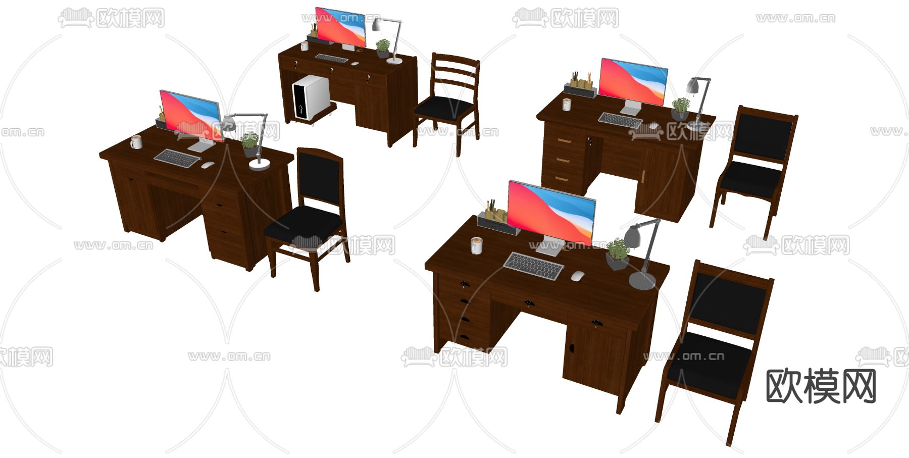 办公桌椅 员工桌椅su模型下载（渲染图2）