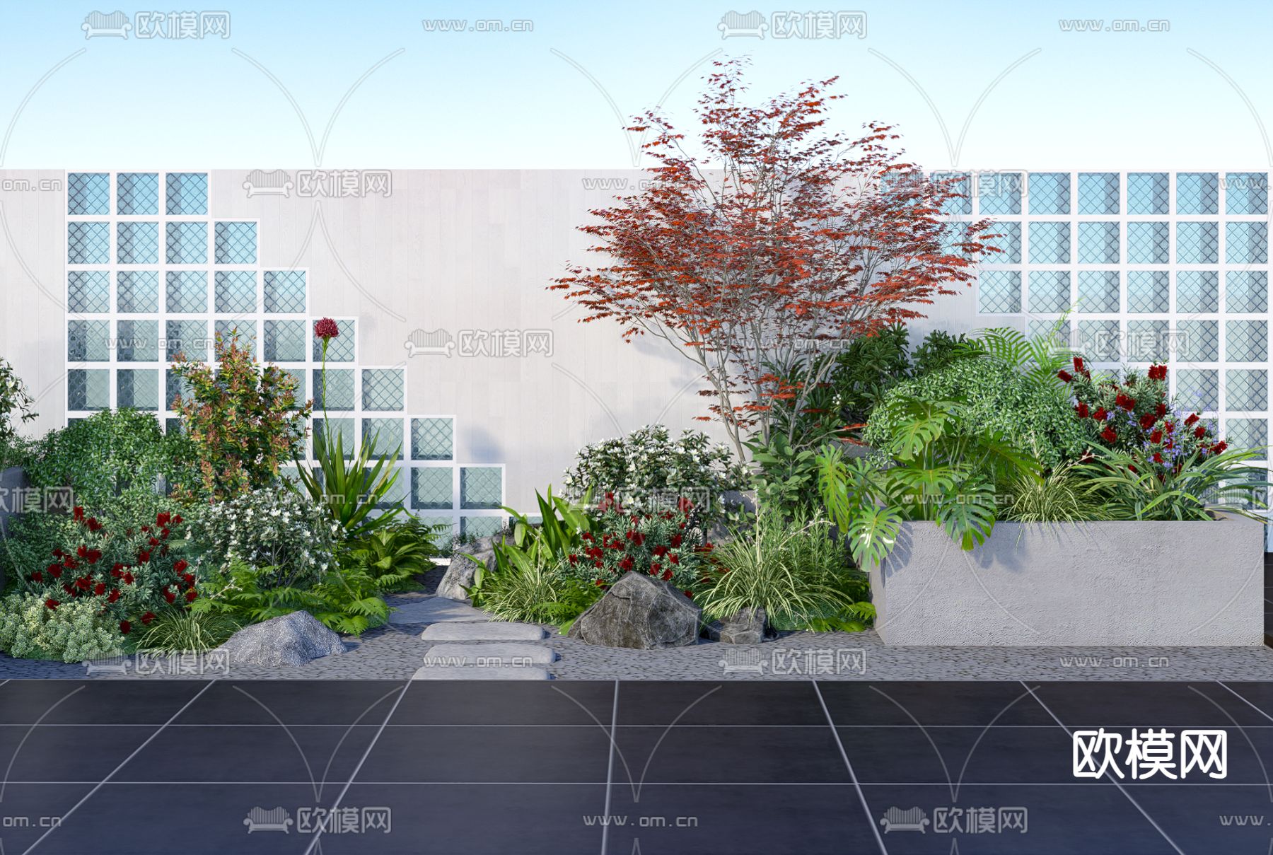 植物堆 花草灌木su模型下载（渲染图1）