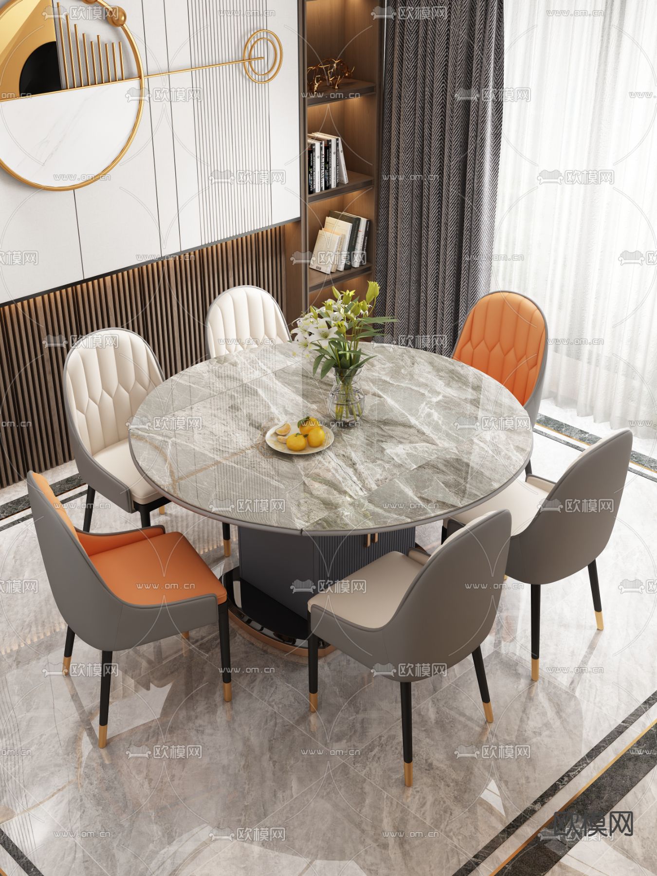 轻奢餐桌椅 圆餐桌3d模型下载