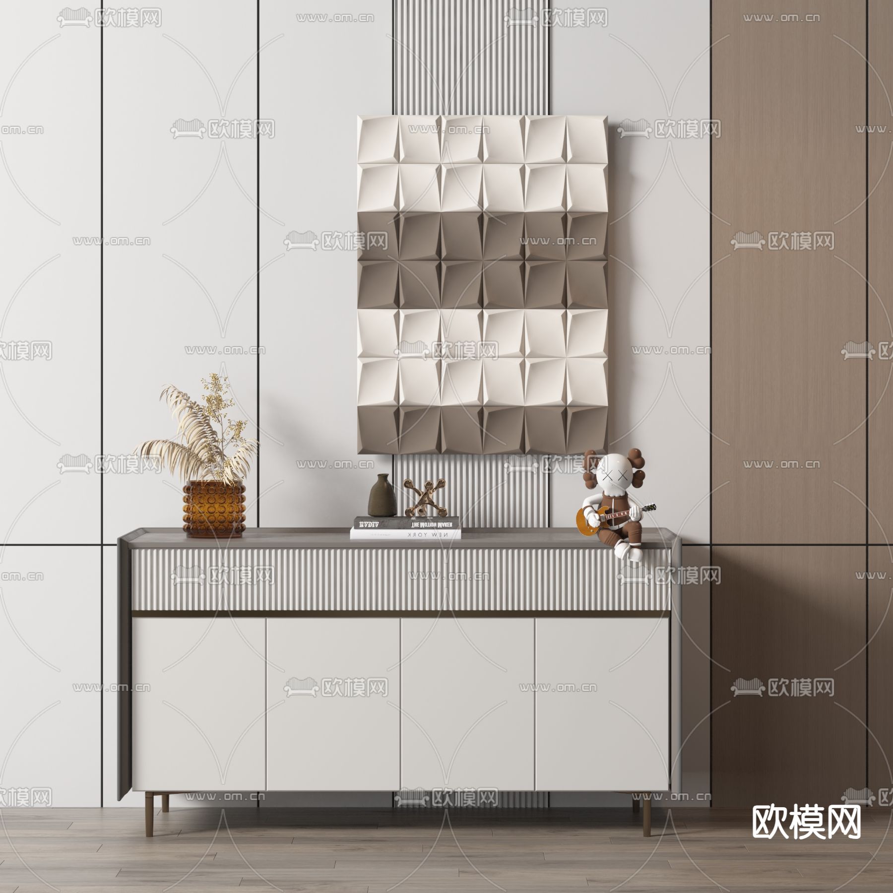 现代玄关柜 餐边柜su模型下载（渲染图1）