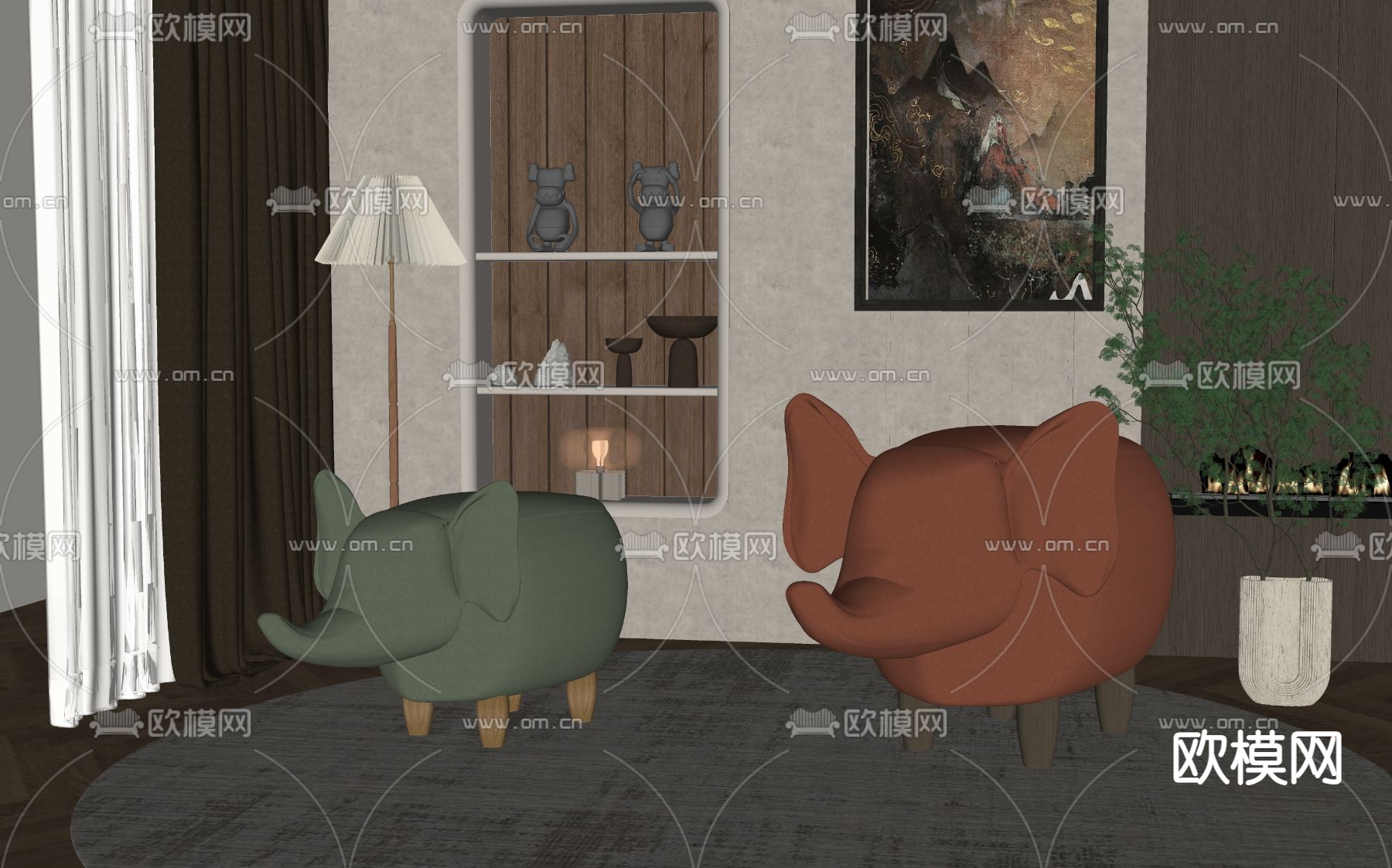 现代儿童凳su模型下载（渲染图2）