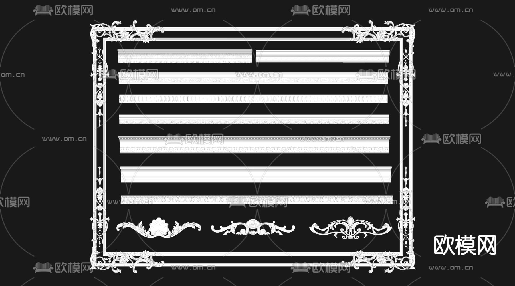石膏线 雕花 角花su模型下载（渲染图2）