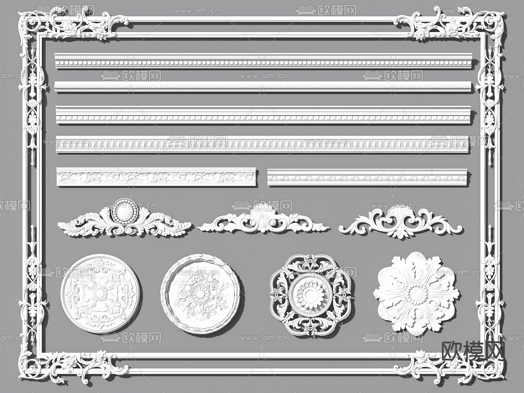 石膏线 灯盘 雕花su模型下载（渲染图1）