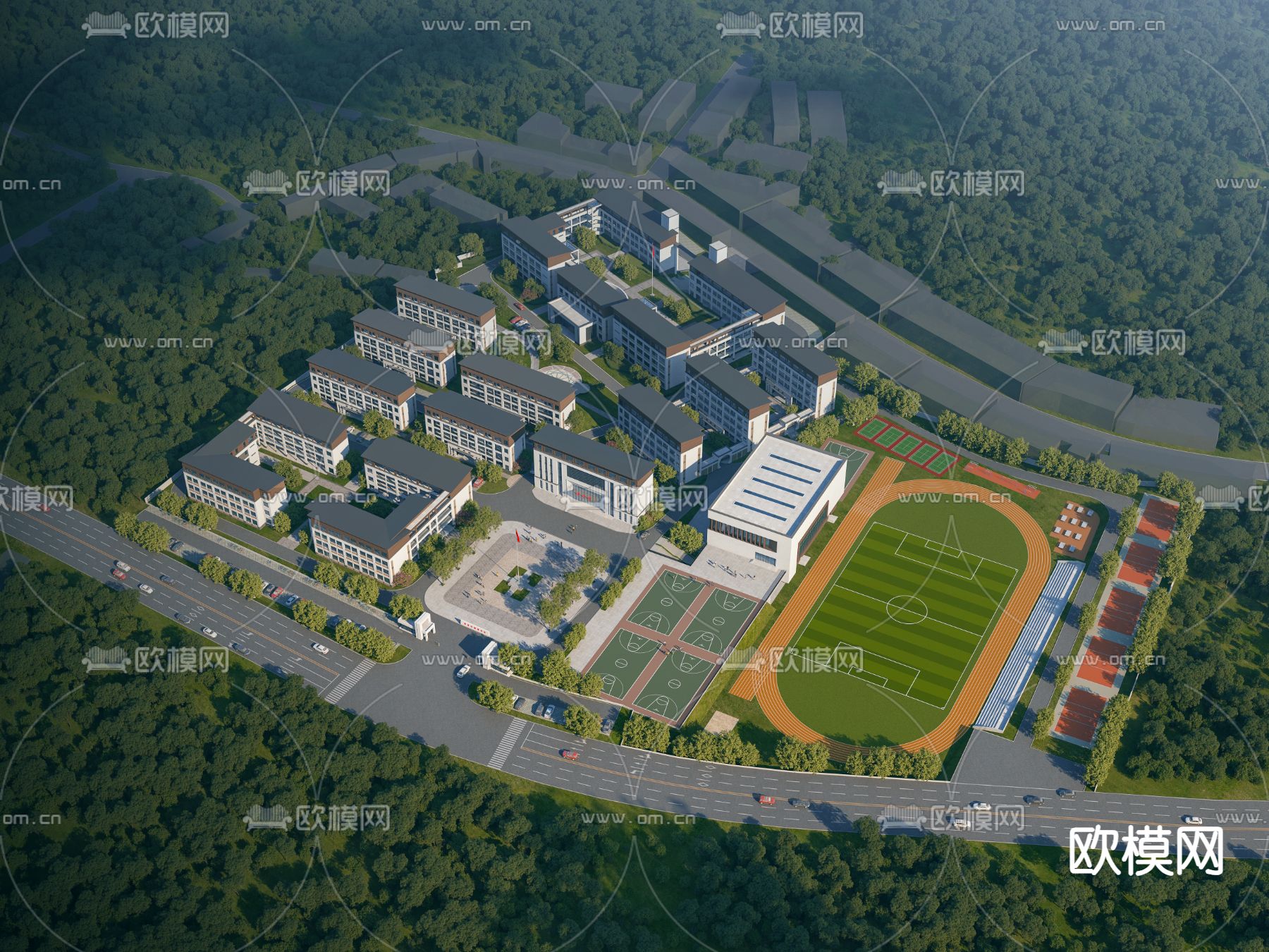 学校鸟瞰3d模型下载