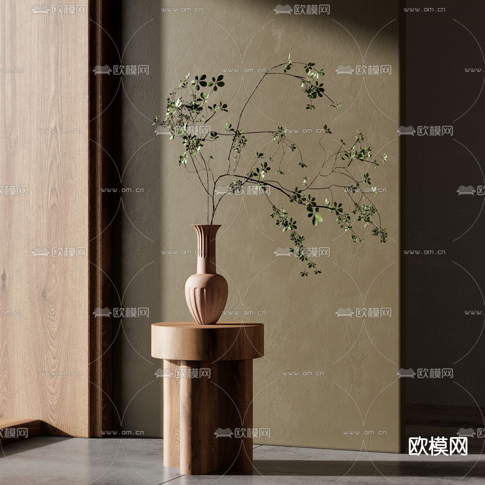 侘寂风花瓶花艺su模型